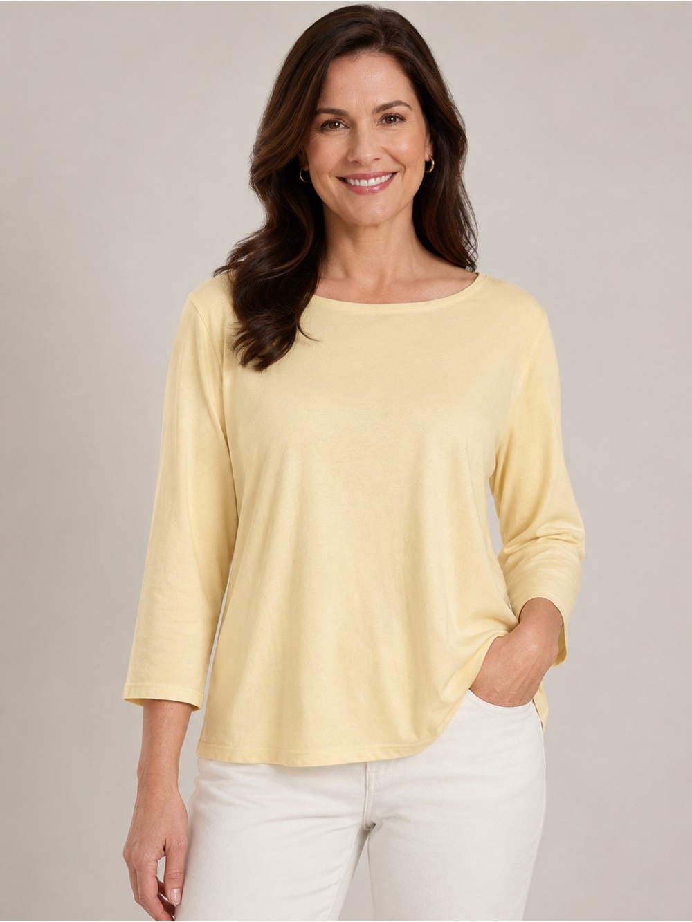 Talbots Pima Cotton Boat Neck Long Sleeve Top Butter Yellow | Size XL